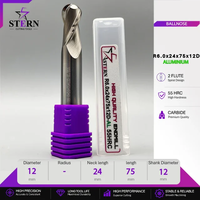 فرز بالنوز آلومینیوم STERN مدل R6.02475*12D مخصوص ماشینکاری CNC آلومینیوم