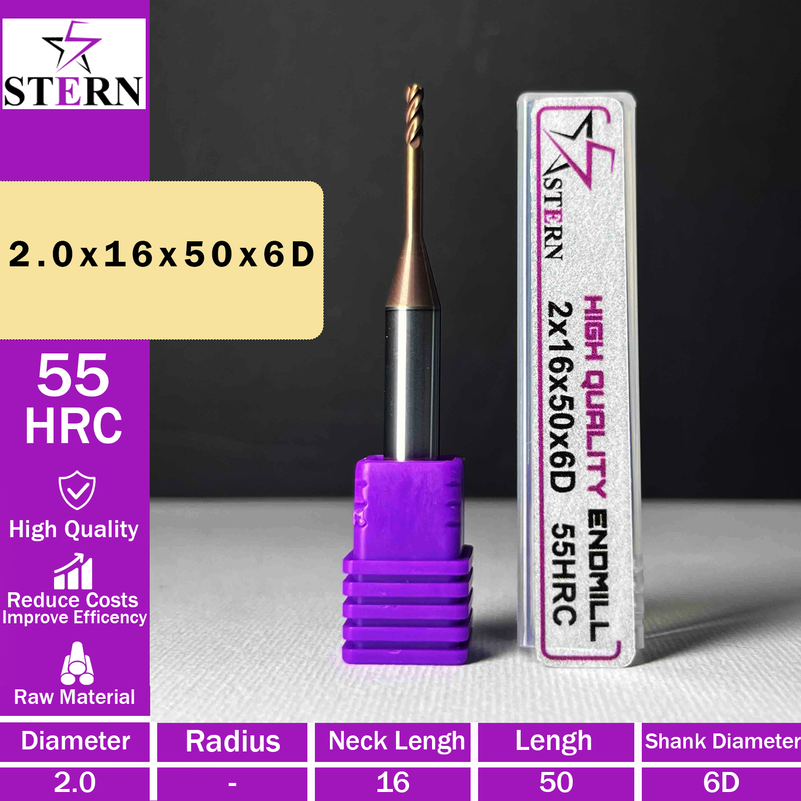 فرزانگشتی کارباید چهارپر STERN 2*16*50*6D