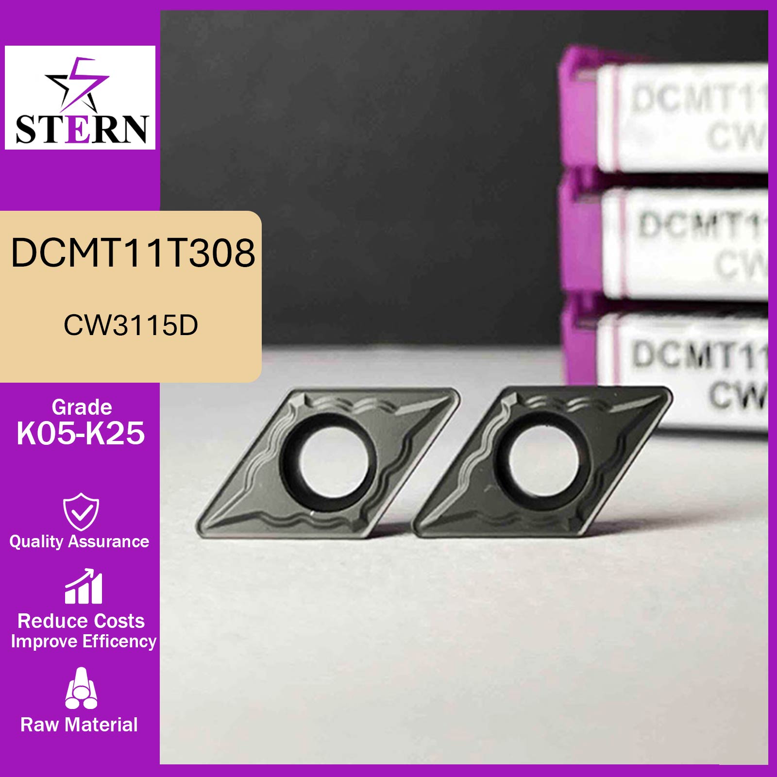 اینسرت تراشکاری STERN مدل DCMT11T308-HM گرید CW3115D