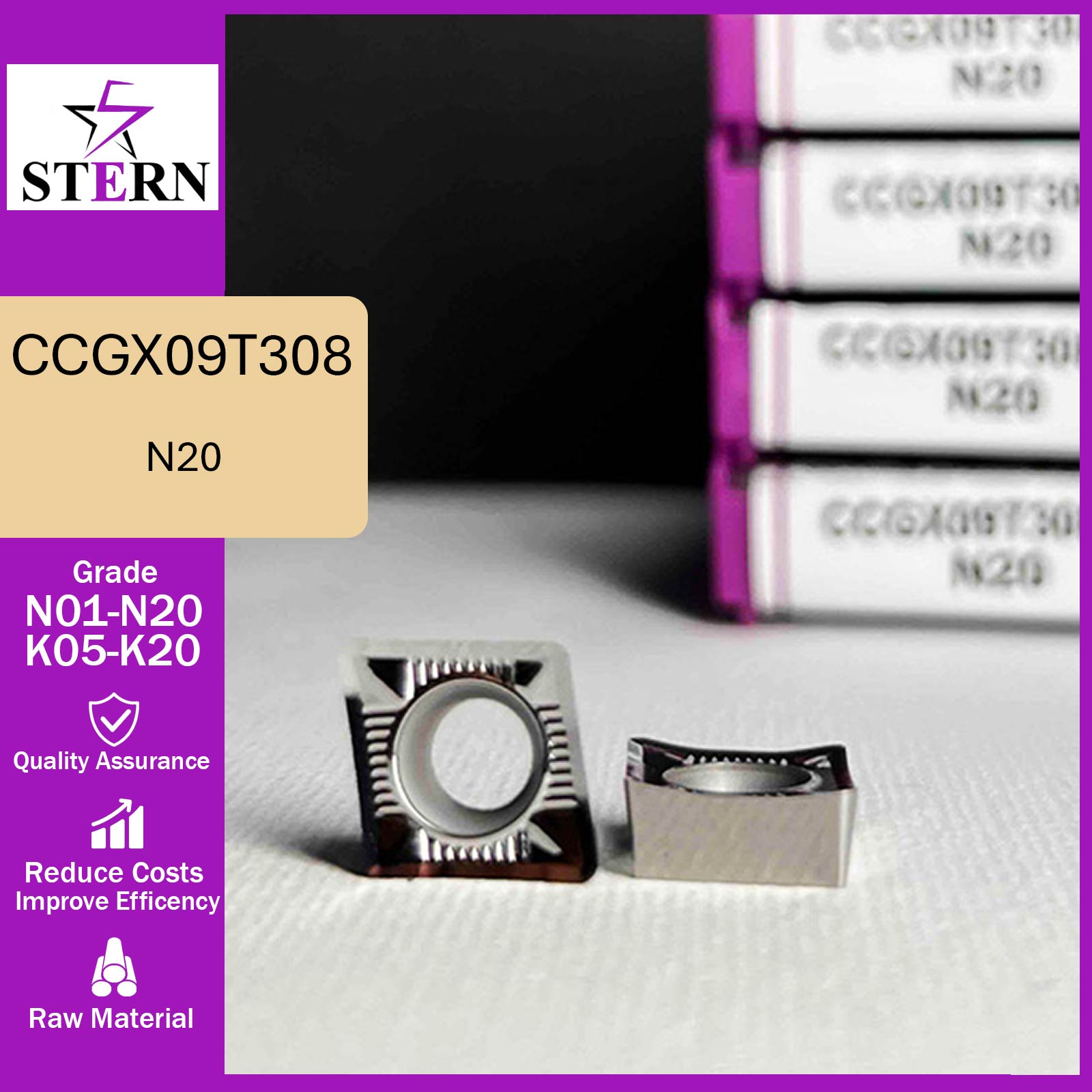 اینسرت تراشکاری STERN مدل CCGX09T308 مخصوص آلومینیوم