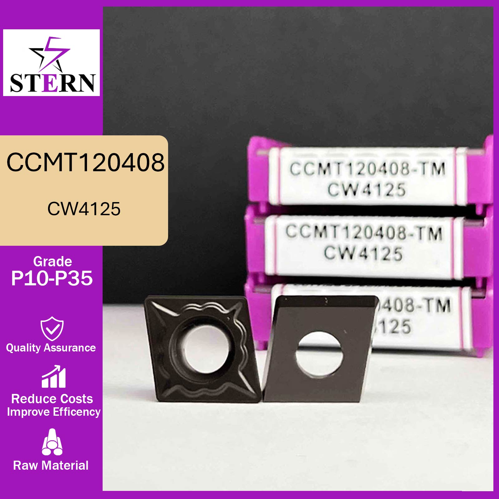اینسرت تراشکاری STERN مدل CCMT120408-TM گرید CW4125
