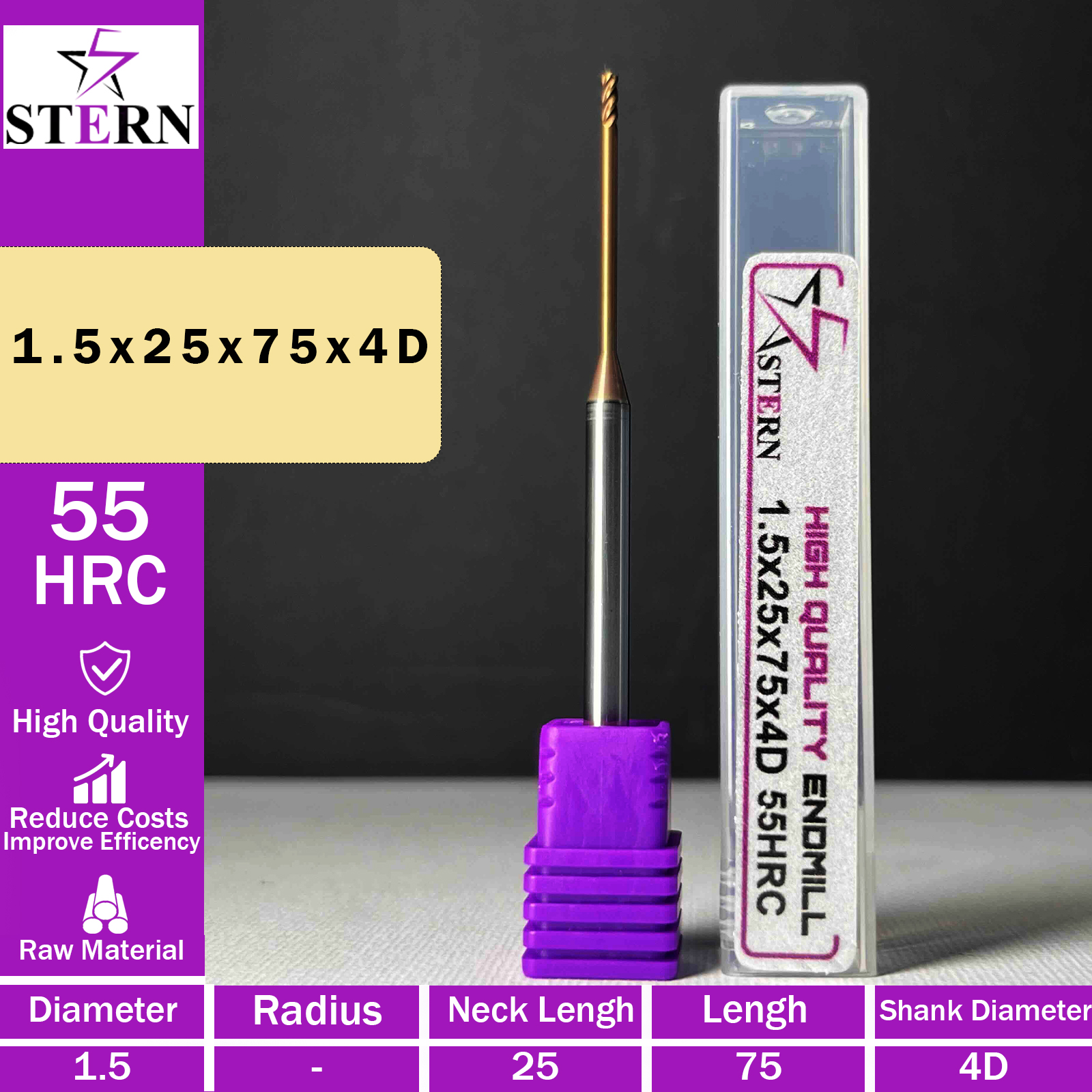 فرزانگشتی کارباید چهارپر STERN 1.5*25*75*4D