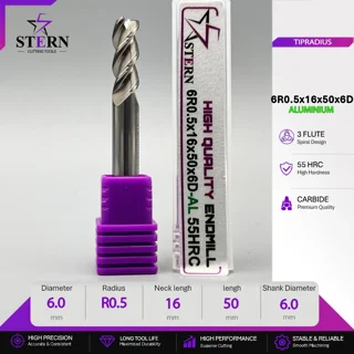 فرز انگشتی کارباید آلومینیوم تیپ ردیوس 6R0.5*16*50*6D STERN