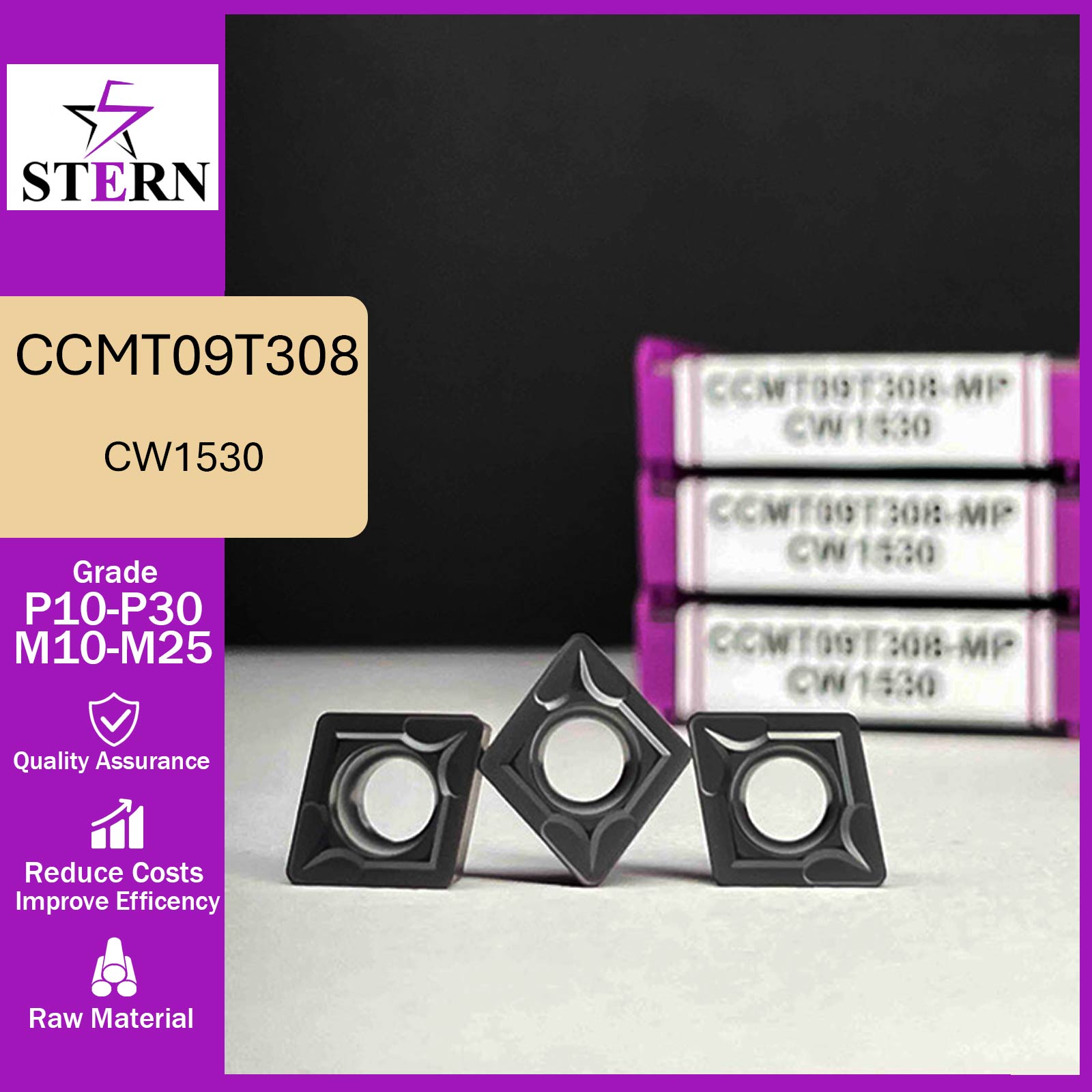 اینسرت تراشکاری STERN مدل CCMT09T308-MP گرید CW1530