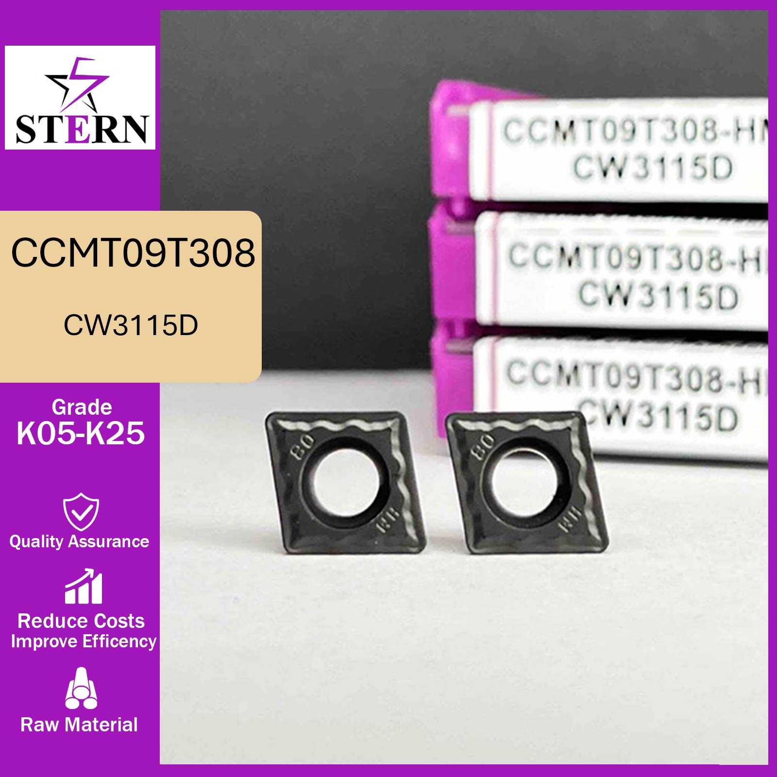 اینسرت تراشکاری STERN مدل CCMT09T308-HM گرید CW3115D