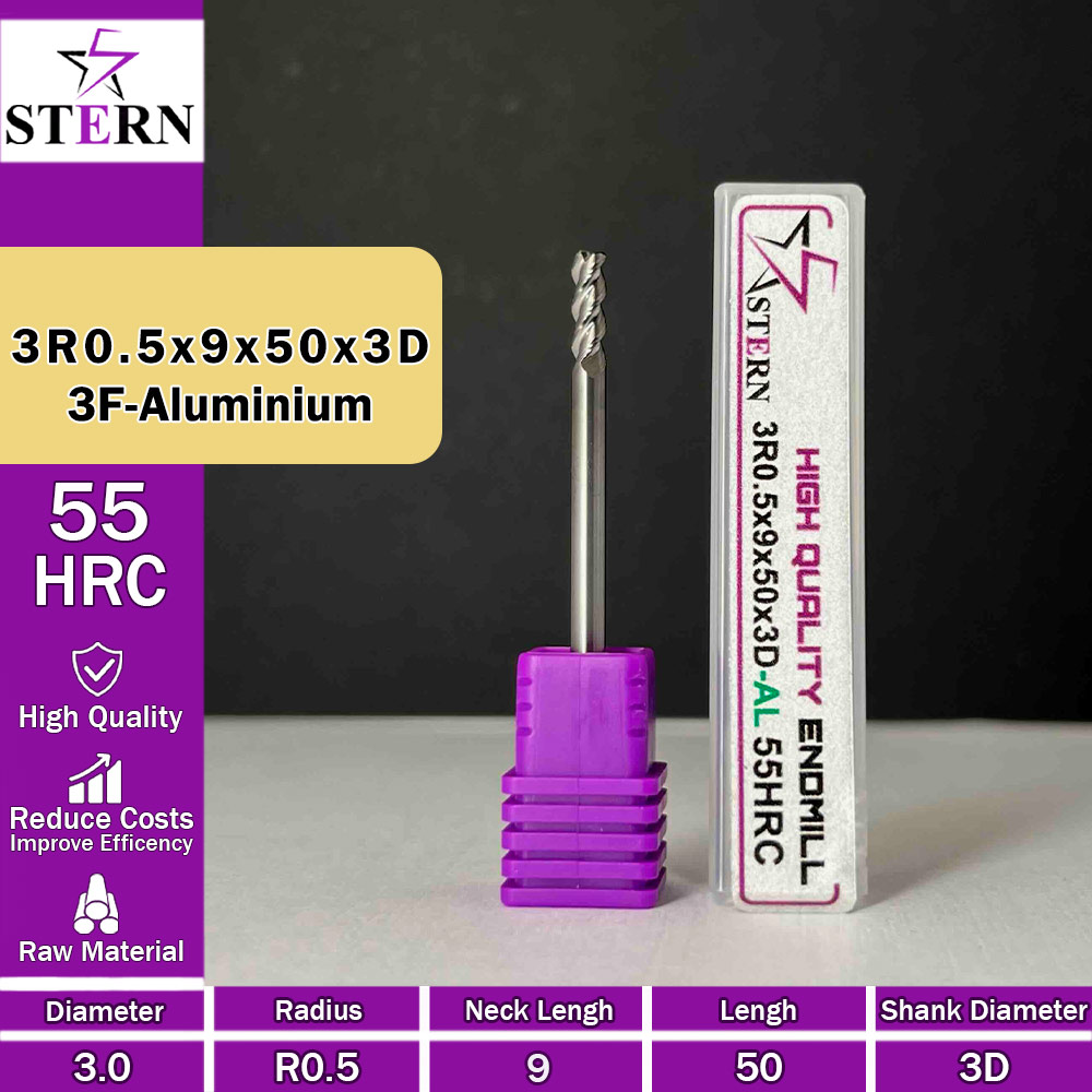 فرزکارباید آلومینیوم تیپ ردیوس 3R0.5*9*50*3D STERN