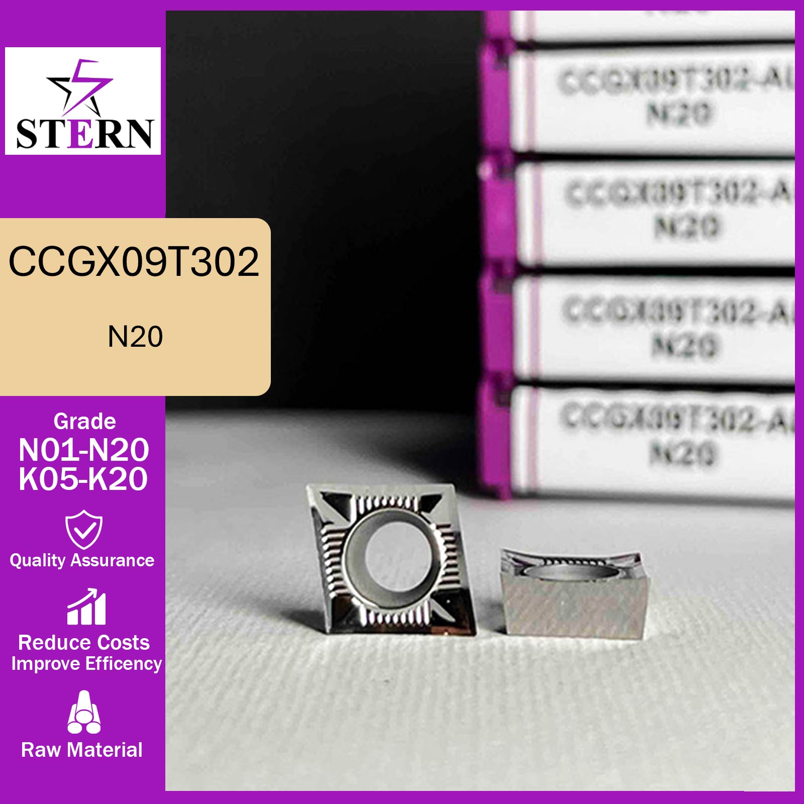 اینسرت تراشکاری STERN مدل CCGX09T302 مخصوص آلومینیوم