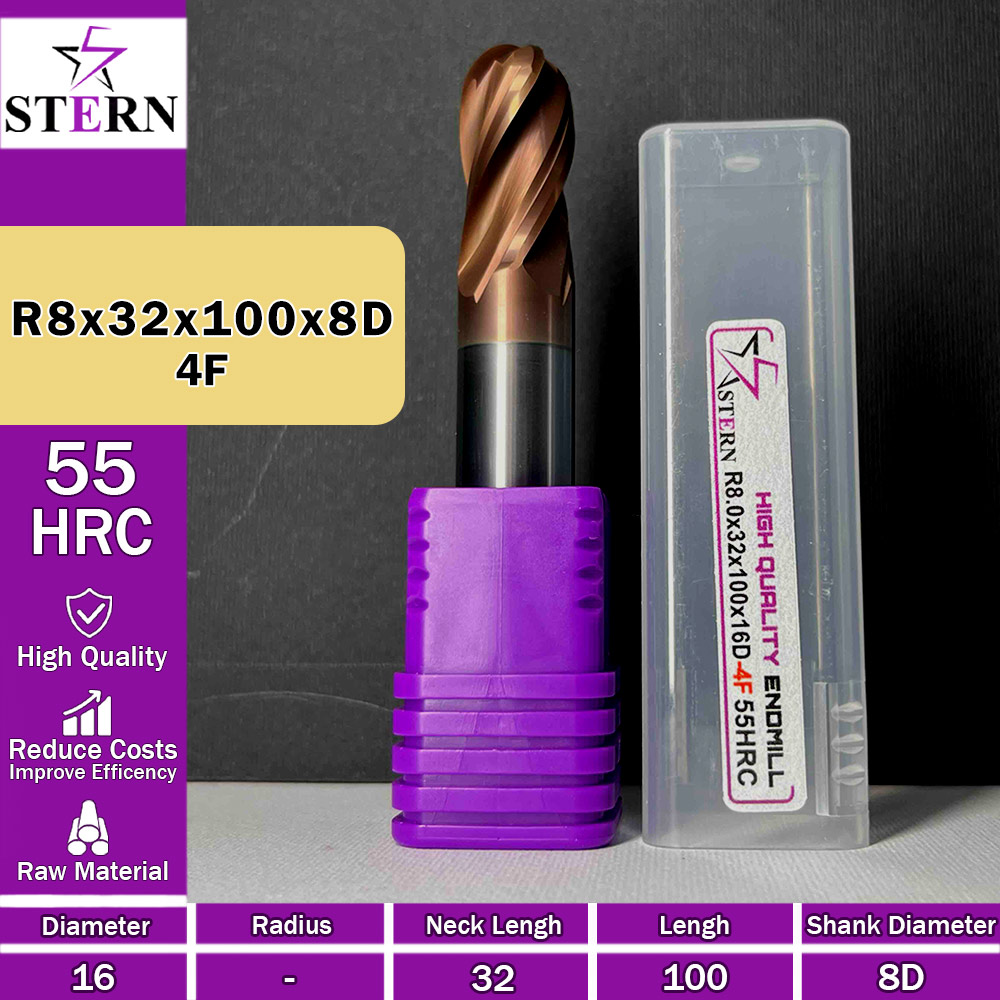 فرزانگشتی کارباید بالنوز چهارپر R8.0*32*100*16D STERN