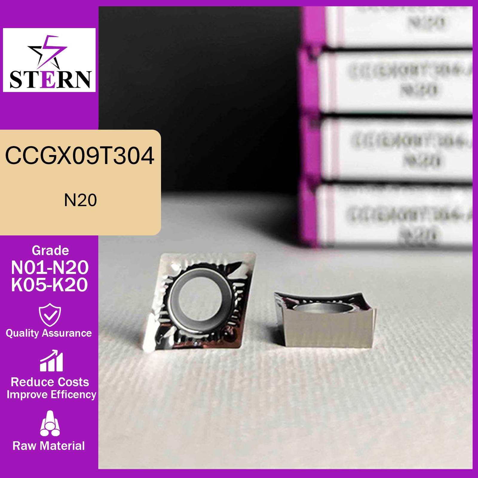 اینسرت تراشکاری STERN مدل CCGX09T304 مخصوص آلومینیوم