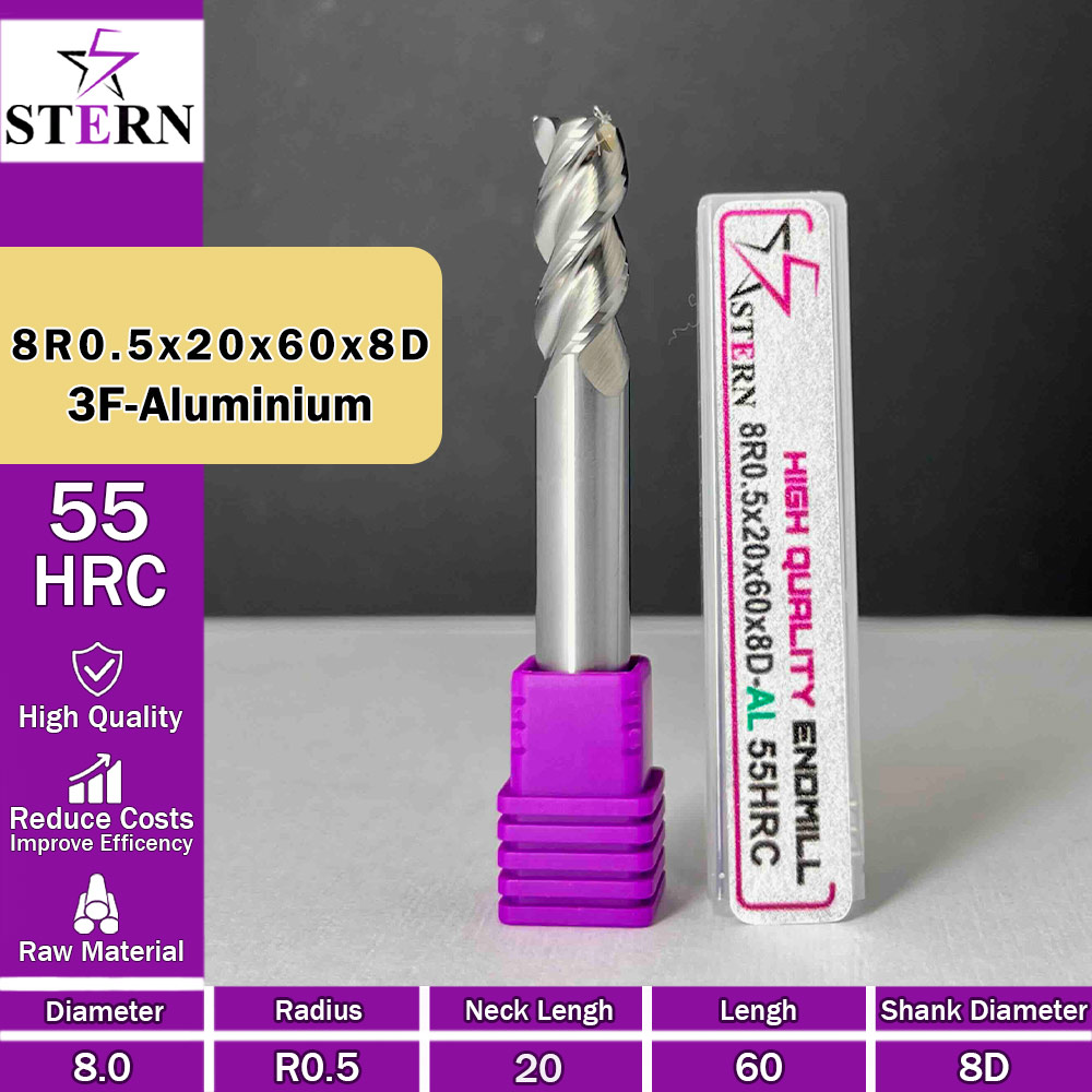 فرزکارباید آلومینیوم تیپ ردیوس 8R0.5*20*60*8D STERN