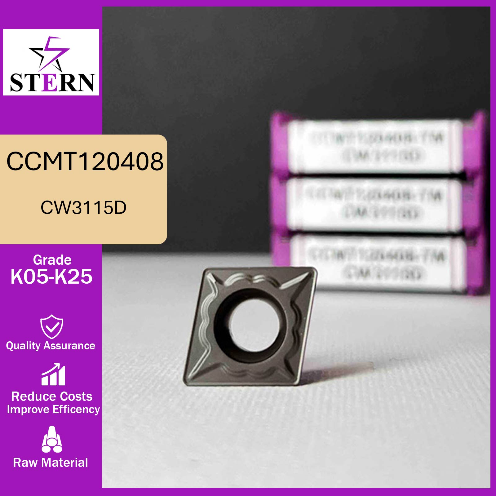 اینسرت تراشکاری STERN مدل CCMT120408-TM گرید CW3115D
