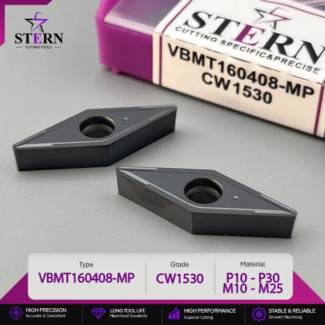 اینسرت STERN مدل VBMT160408-CW1530 مخصوص ماشینکاری فولاد و استیل