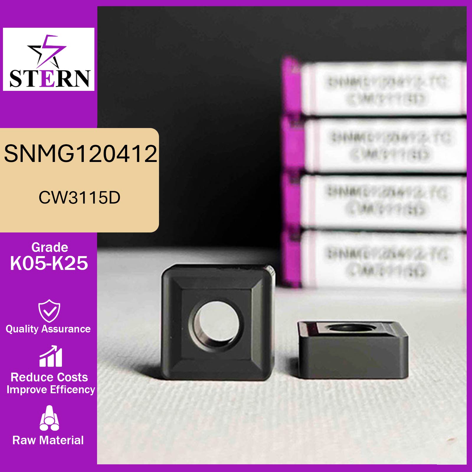 اینسرت تراشکاری STERN مدل SNMG120412-TC گرید CW3115D