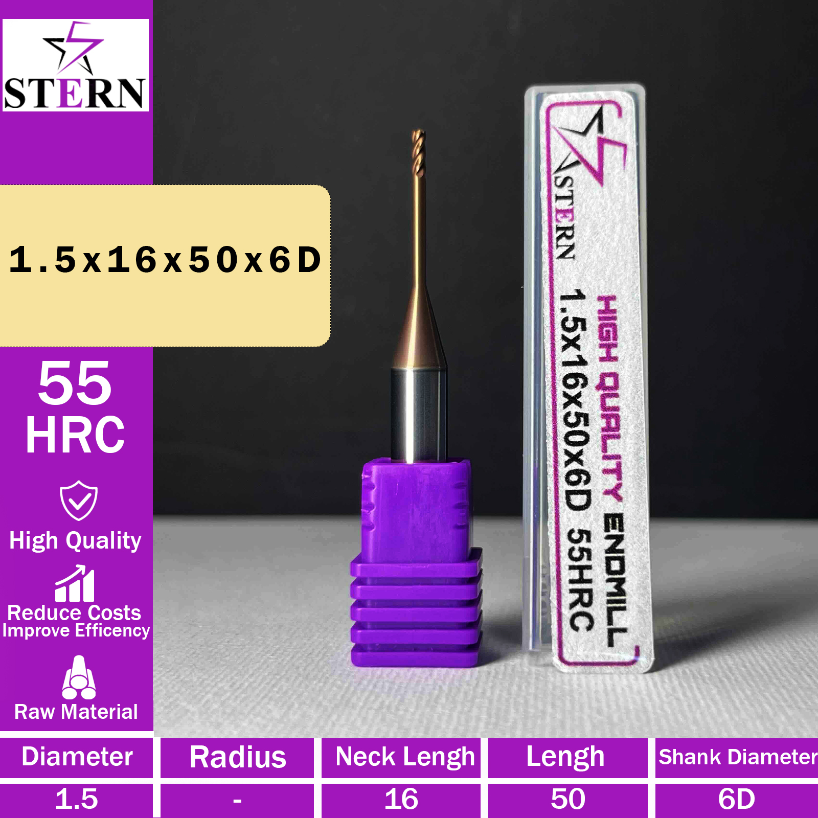 فرزانگشتی کارباید چهارپر STERN 1.5*16*50*6D