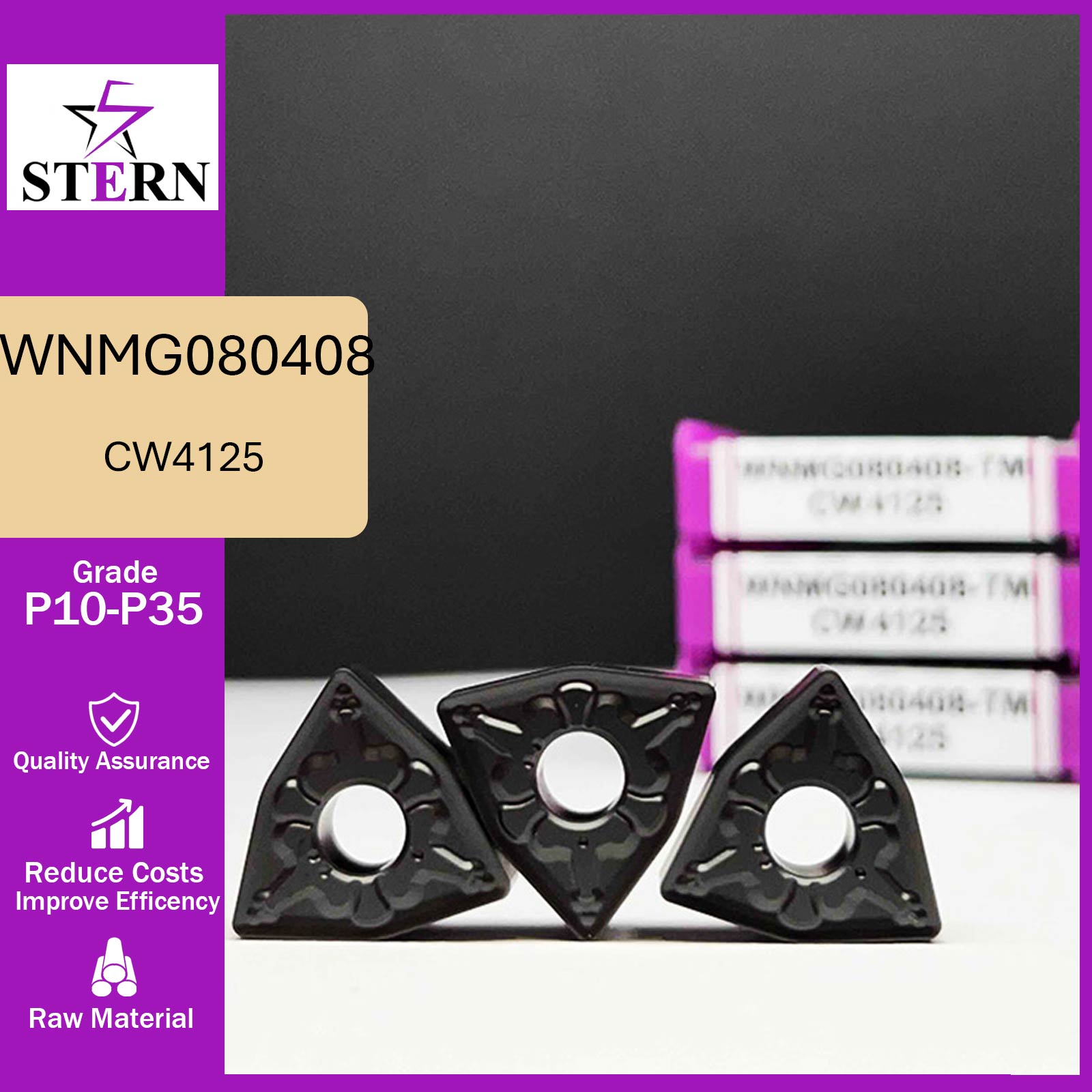 اینسرت تراشکاری STERN مدل WNMG080408-TM گرید CW4125