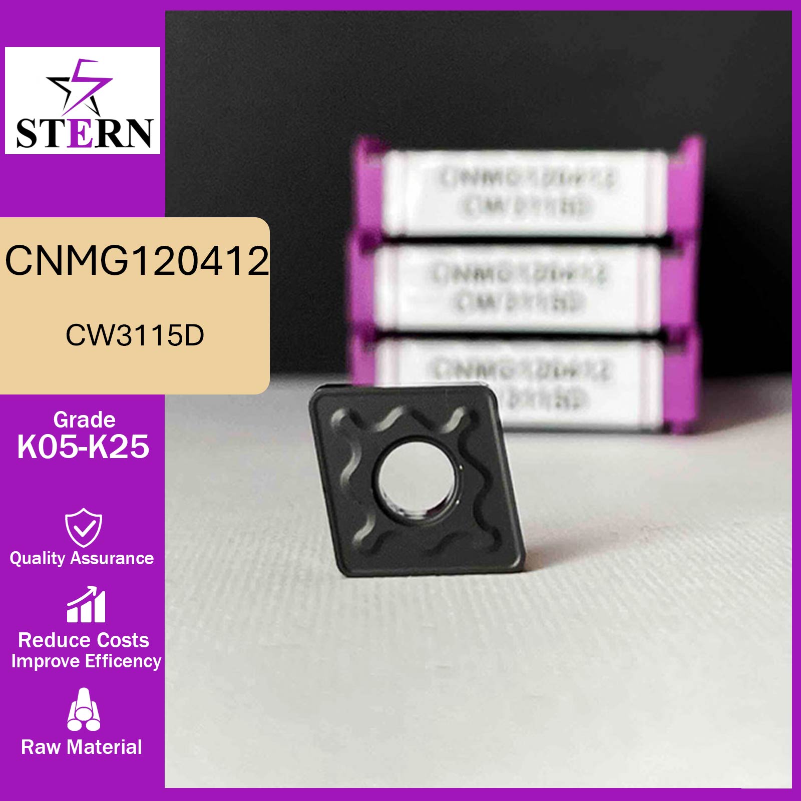 اینسرت تراشکاری STERN مدل CNMG120412-KM گرید CW3115D