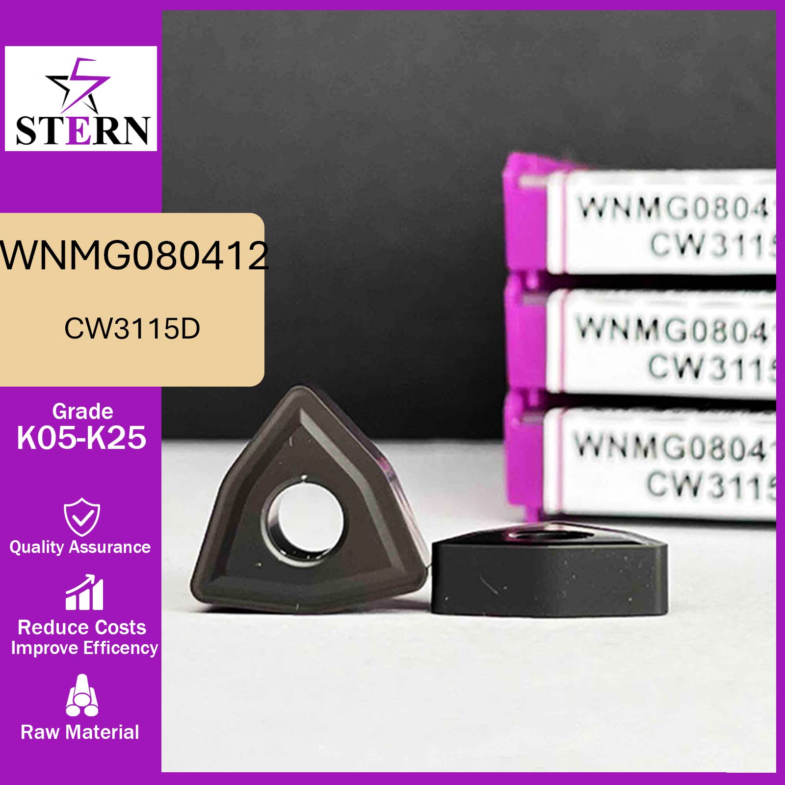 اینسرت تراشکاری STERN مدل WNMG080412-TC گرید CW3115D